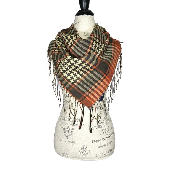 pashmina Accessories - Pashmina | Women | Silk Cashmere Blend Fringe Plaid Geometric Print Square Scarf